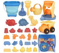 YIMORE Beach Sand Toys Kids Toddlers, 30 PCS Sand Pit Toys with Collapsible Bucket and Spade Beach Set Kids, Dinosaur Animal Model, Mesh Bag for Boys Girls
