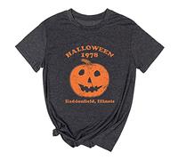 Yimoya Pumpkin Halloween 1978 T Shirt Womens Vintage Horror Movie Michael Myers Graphic Tees, Dark Grey, Small