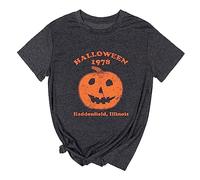 Yimoya Pumpkin Halloween 1978 T Shirt Womens Vintage Horror Movie Michael Myers Graphic Tees, Dark Grey, Medium