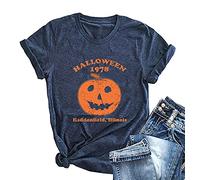 Yimoya Pumpkin Halloween 1978 T Shirt Womens Vintage Horror Movie Michael Myers Graphic Tees, Navy, Small