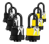 YIMSGO Weatherproof Outdoor Padlock Keyed Alike, Plastic Covered Heavy Duty Laminated Steel, Squire Yale Weather Waterproof Pad Lock with Same Key for Shed Warehouse Gate Truck (3 Yellow/3 Black)