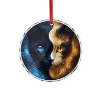 Yin And Yang Cat Christmas Hanging Ornaments Crystal Glass Round Pendant Gifts for Xmas Trees Home Offices