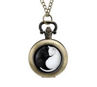 Yin and Yang Cat Vintage Pocket Watches Roman Numerals Quaretz Watch with Chain Christmas Birthday Gifts Coppery-Style