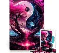 Yin And Yang Cherry Tree Puzzles for Adults 1000 Pieces Mental Boost Play Neat Cut Perfect Alignment Bonding Activity for Loved Ones (38x52cm)
