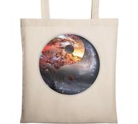 Yin and Yang Cosmic Nebula Art Natural Ecological Cotton Tote Bag Beige