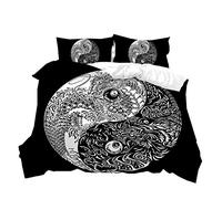 Yin and Yang Duvet Cover Pillowcase Tai Chi Water Fire Fish Earth Moon Mandala Black White Art 3D Floral Printed Bedding Set Bed Set Watercolor Quilt Bedclothes (Pattern 6, Single 2pcs)
