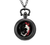 Yin and Yang Fish Men's Pocket & Fob Watches Silent Ticking Quartz Alloy Chain Watch for Daily Use Black-Style