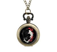 Yin and Yang Fish Men's Pocket & Fob Watches Silent Ticking Quartz Alloy Chain Watch for Daily Use Coppery-Style