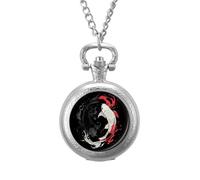 Yin and Yang Fish Men's Pocket & Fob Watches Silent Ticking Quartz Alloy Chain Watch for Daily Use Silver-Style