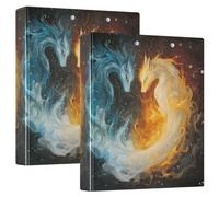 Yin and Yang Ice and Fire 3-Ring Binder 1.5 Inch, PVC Material Document Organizer with D-Ring and Clear View Pocket for Office Supplies-2 Pack