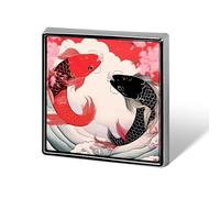 Yin And Yang Japanese Fish on Great Wave Funny Lapel Pins Square Brooch Tie Suit Dress Accessories for Men Women Wedding Birthday