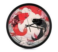 Yin And Yang Japanese Fish on Great Wave Wall Clock 10 Inch Non Ticking Silent Quartz Round Clocks Easy to Read for Home Office