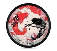 Yin And Yang Japanese Fish on Great Wave Wall Clock 10 Inch Non Ticking Silent Quartz Round Clocks Easy to Read for Home Office