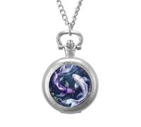 Yin and Yang Japanese Fish Vintage Pocket Watch Alloy Pendant Watches Necklace Gift for Men Women Silver-Style