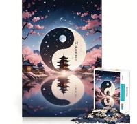 Yin And Yang Landscapes Jigsaw Puzzle 1000 Logic Thinking Play Expert Cutting Craftsmanship Quiet Time Mind Exercise at Home (38x52cm)