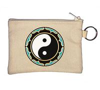 Yin and Yang Lotus Balance Key Chain Coin Purse Beige