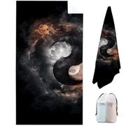 Yin and Yang Microfibre Beach Towels for Adults Extra Large, 200 x 100 cm Black Quick Dry Beach Towel with Storage Bag Lightweight Swimming Towel, Sand Free Sun Lounger Towels for Travel, Holiday K7-3