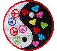 Yin and Yang Peace Sign Symbol Love Heart Patch Iron On Sew On Embroidered Badge