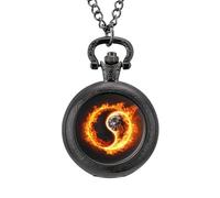 Yin and Yang Sun & Moon Vintage Pocket Watches Roman Numerals Quaretz Watch with Chain Christmas Birthday Gifts Black-Style