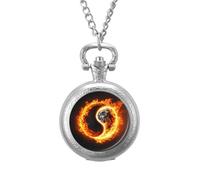 Yin and Yang Sun & Moon Vintage Pocket Watches Roman Numerals Quaretz Watch with Chain Christmas Birthday Gifts Silver-Style
