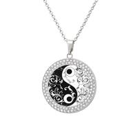 Yin And Yang Taoism Symbo Multicolored Diamond Necklace Dainty Round Pendants Jewelry for Women Silver-style
