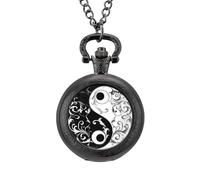 Yin and Yang Taoism Symbo Pocket Watch Vintage Quartz Pocket Watches with Chain for Men Women Black-Style