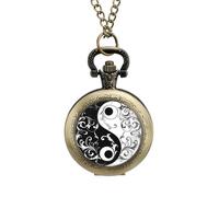 Yin and Yang Taoism Symbo Pocket Watch Vintage Quartz Pocket Watches with Chain for Men Women Coppery-Style