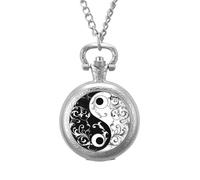 Yin and Yang Taoism Symbo Pocket Watch Vintage Quartz Pocket Watches with Chain for Men Women Silver-Style