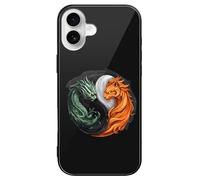 Yin And Yang Tiger Dragon Printed Phone Case Unisex Cute Trendy Glass Cellphone Protective Cover Compatible with iPhone 16/16 Pro/16 Pro Max/16 Plus/16 E