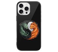 Yin And Yang Tiger Dragon Printed Phone Case Unisex Cute Trendy Glass Cellphone Protective Cover Compatible with iPhone 16/16 Pro/16 Pro Max/16 Plus/16 E