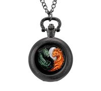 Yin and Yang Tiger Dragon Vintage Pocket Watches Roman Numerals Quaretz Watch with Chain Christmas Birthday Gifts Black-Style