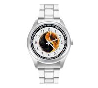 Yin and Yang Total Solar Eclipse Quartz Watch Stainless Steel Wrist Watches for Men Women Easy to Read