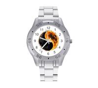 Yin and Yang Total Solar Eclipse Quartz Wrist Watch Stainless Steel Watches for Men Women Easy to Read