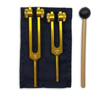 Yin and Yang Tuning Fork Set - Perfect Fifth C256 & G384 Hz Weighted Tuning Forks for Sound Therapy, Biofield Harmonization, Chakra Healing & Meditation - Gold