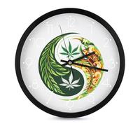Yin And Yang Weed Wall Clock 10 Inch Non Ticking Silent Quartz Round Clocks Easy to Read for Home Office