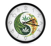 Yin And Yang Weed Wall Clock 10 Inch Non Ticking Silent Quartz Round Clocks Easy to Read for Home Office