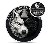 Yin Yang Balance Sobriety Coin - to Thine Own Self Be True Wolf AA Coins