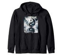 Yin Yang Brush Stroke Reflection Symbolic Abstract Zen Art Zip Hoodie
