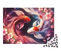 Yin Yang Carp 1000 Piece Jigsaw Puzzle for Adults Koi Fish Cherry Blossom Vibrant Floral Magical Challenging Hard Difficult Premium Thick Sturdy Vibrant Stress Relief 70x50cm/1000pcs