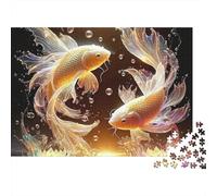 Yin Yang Carp Jigsaw Puzzles 1000 Pieces for Adults Koi Fish Lotus Sunset Water Magical Premium Thick Sturdy Vibrant Challenging Stress Relief Family Game Gift 38x26cm/1000pcs