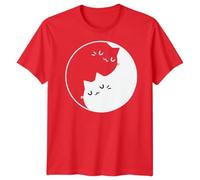 Yin Yang Cats Kitten Mens T-Shirt Womens Tee Graphic Unisex Top, Cat Lovers Tee M Red