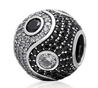 Yin Yang Charms 925 Sterling Silver Chinese Tai Chi Charm with Stone Fits European Bracelet (Round)