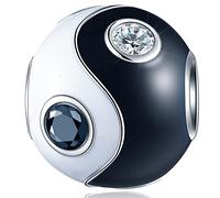 Yin Yang Charms Black White Enamel with CZ, 925 Sterling Silver Ying Yang Beads, Chinese Tai Chi Yoga Charms Like Evil Eye/Football fit Pandora DIY Bracelet, Gifts for Women/Men