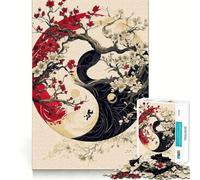 Yin Yang Cherry Blossom 1000 Jigsaw Puzzle Mental Fun Game Seamless Fit Precise Pieces Relaxing Indoor Group Activity (38x26cm)