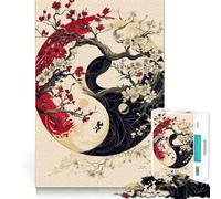 Yin Yang Cherry Blossom Adult Jigsaw1000 Pieces Cognitive Train Game Tight Interlock No Gaps Calming Mental Break Activity (50x75cm)