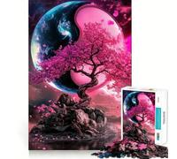 Yin Yang Cherry Blossom Tree 1000 Piece Jigsaws for Adults Mind Train Fun Precision Cut Smooth Edges Absorbing Activity for Quiet Nights (38x26cm)