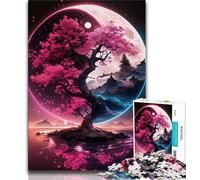 Yin Yang Cherry Blossom Tree Adult Jigsaw Puzzles 1000 Pieces,Stress Reliever Difficult Challenge Deal As Gifts for The Whole Family 38x26cm
