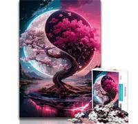Yin Yang Cherry Blossom Tree Jigsaw Puzzles for Teenagers 1000 Jigsaws,Stress Reliever Difficult Challenge Suitable for Desktop Decoration (75x50cm)