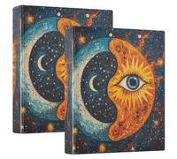 Yin Yang Circle 3-Ring Binder 1.5 Inch, PVC Material Document Organizer with D-Ring and Clear View Pocket for Office Supplies-2 Pack