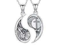 Yin Yang Couples Necklace Sterling Silver Jesus and Bible Cross Prayer Amulet Protection Matching Couples Necklace Jesus Bible Pendant Necklaces BFF Matching Jewellery Gifts for Friend Couples